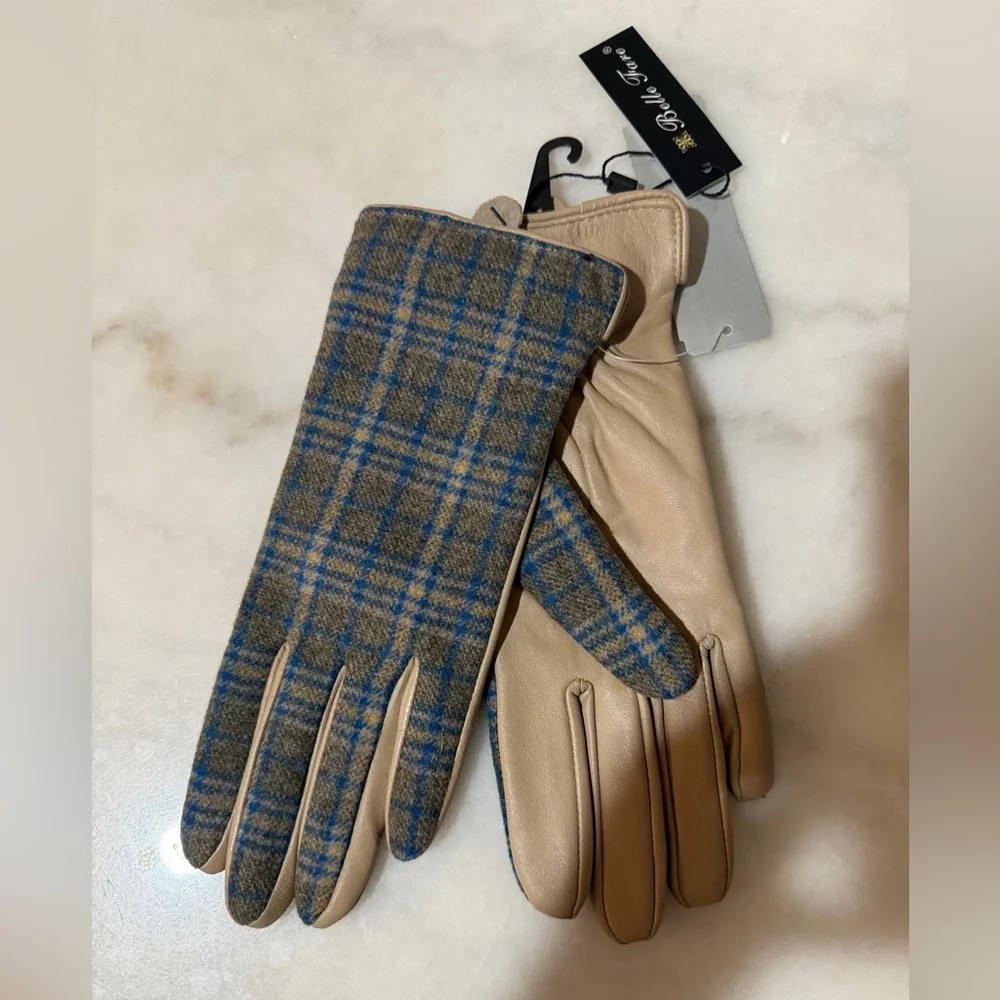 NWT Belle Fare PLAID PRINT LEATHER GLOVES
